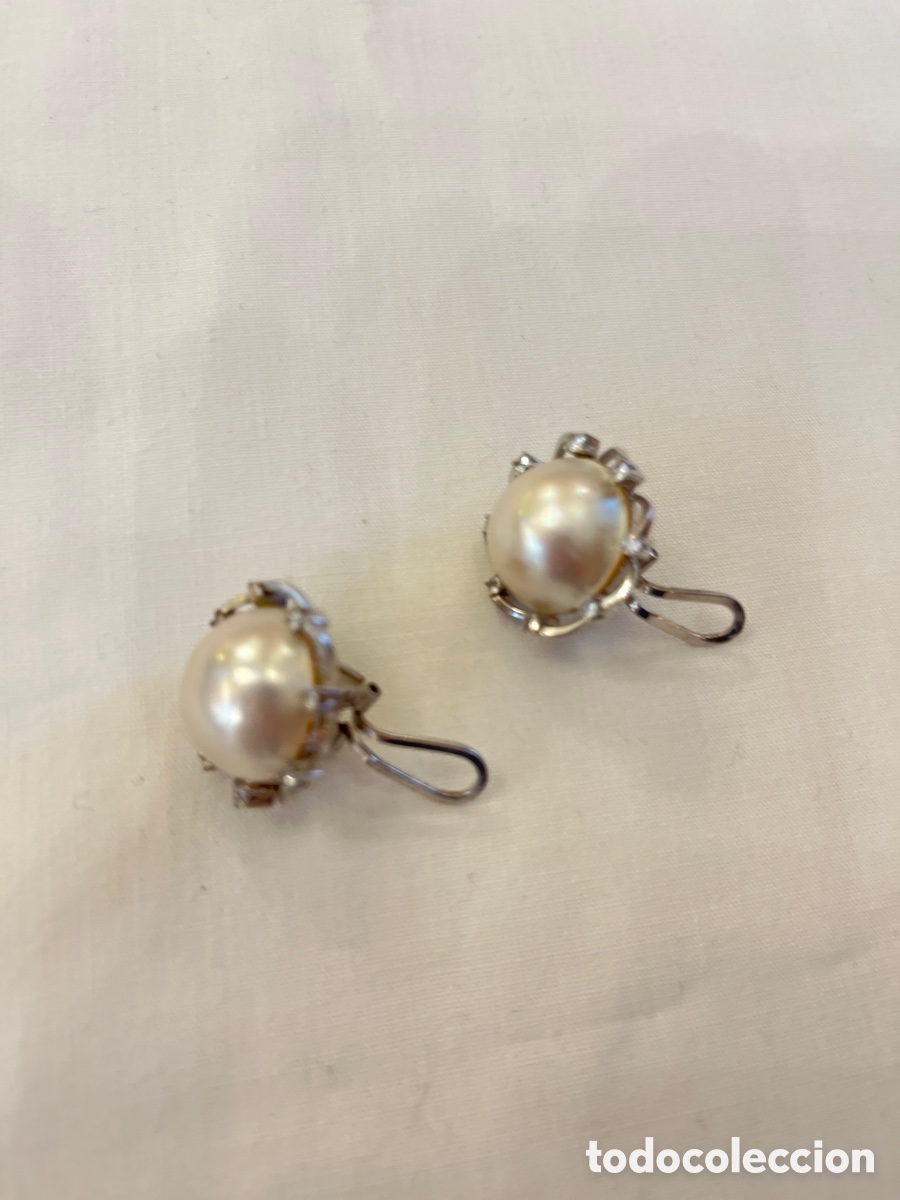 Joyeria: Pendientes de oro blanco, perlas y zafiros blancos. 2,2 cm - Foto 9