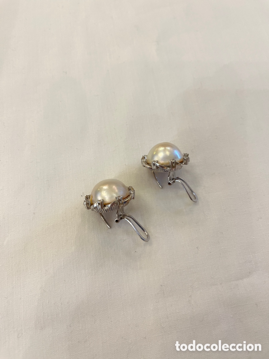 Joyeria: Pendientes de oro blanco, perlas y zafiros blancos. 2,2 cm - Foto 10