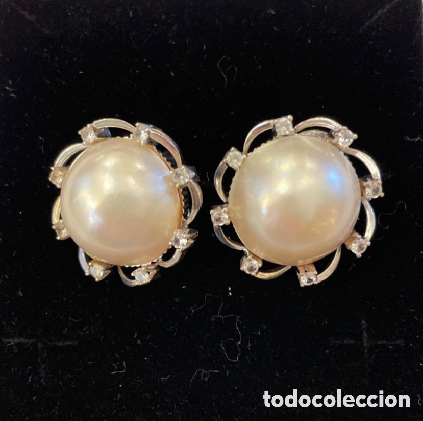 Joyeria: Pendientes de oro blanco, perlas y zafiros blancos. 2,2 cm - Foto 1
