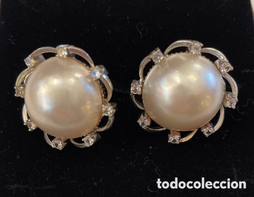 Joyeria: Pendientes de oro blanco, perlas y zafiros blancos. 2,2 cm - Foto 2