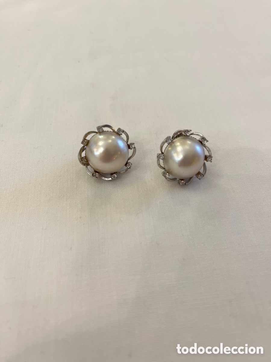 Joyeria: Pendientes de oro blanco, perlas y zafiros blancos. 2,2 cm - Foto 3