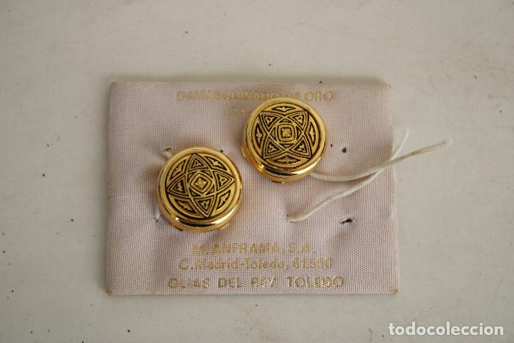 Joaillerie: antiguos pendientes de oro 24k.oro damasquinado-toledo