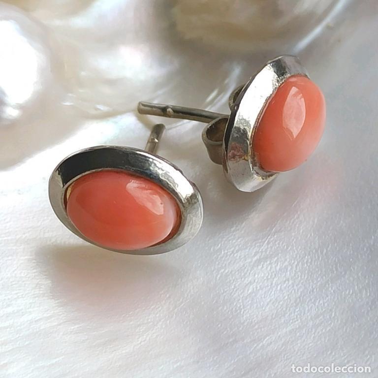 Joaillerie: Pendientes Vintage 925 Silver Studs Pink Coral Italy Style Earrings Women's Jewelry 1.54 gr