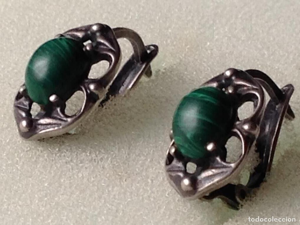 Schmuck: Pendientes Stylish Vintage Silver 925 Earrings Stud Malachite Stone Women's Jewelry Retro
