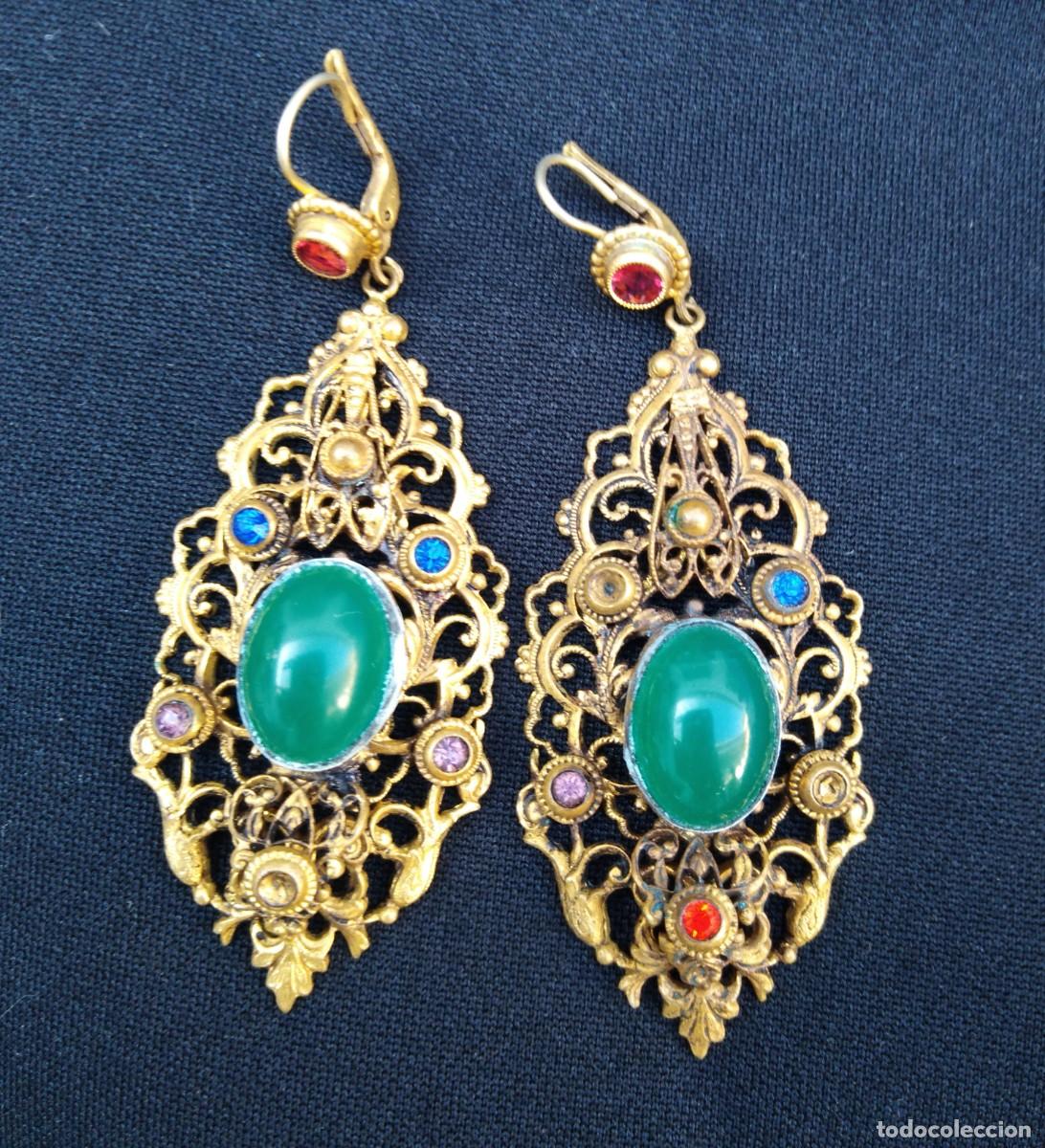 Schmuck: pendientes antiguos metal dorado con pedreria. joyeria antigua coleccion falta alguna piedrita .