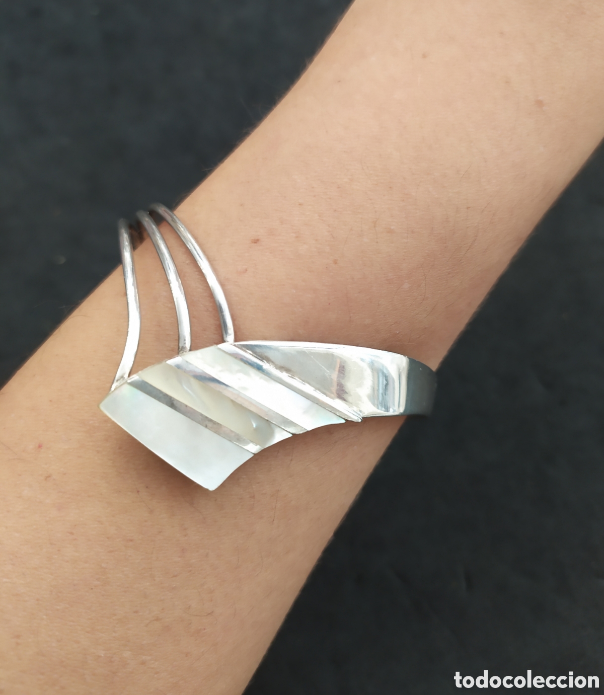 Joyeria: Brazalete de plata y nacar. Plata 925 - Foto 3