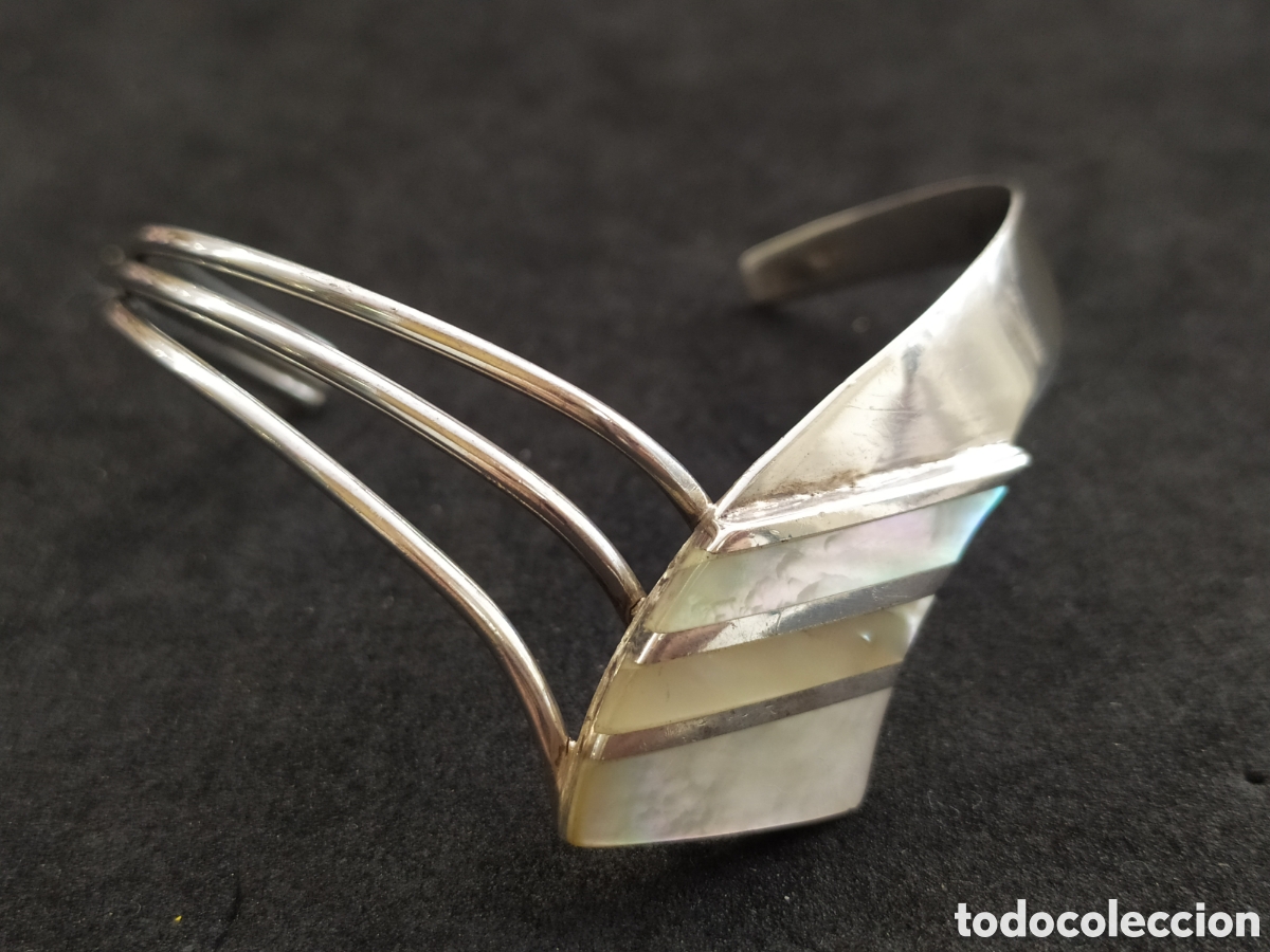 Joyeria: Brazalete de plata y nacar. Plata 925 - Foto 1