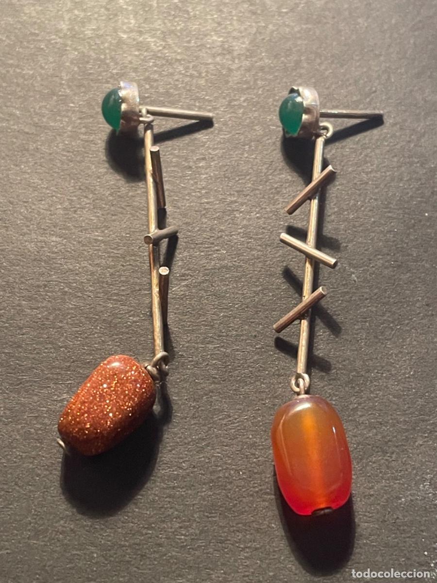 Joaillerie: ANTIGUOS PENDIENTES A&Ntilde;OS 60 - PLATA DE LEY Y DIFERENTES PIEDRAS VER FOTO .6 CM. LARGO