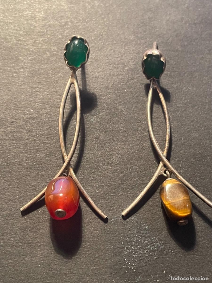 Joaillerie: ANTIGUOS PENDIENTES A&Ntilde;OS 60 - PLATA DE LEY Y DIFERENTES PIEDRAS VER FOTO .5 CM. LARGO