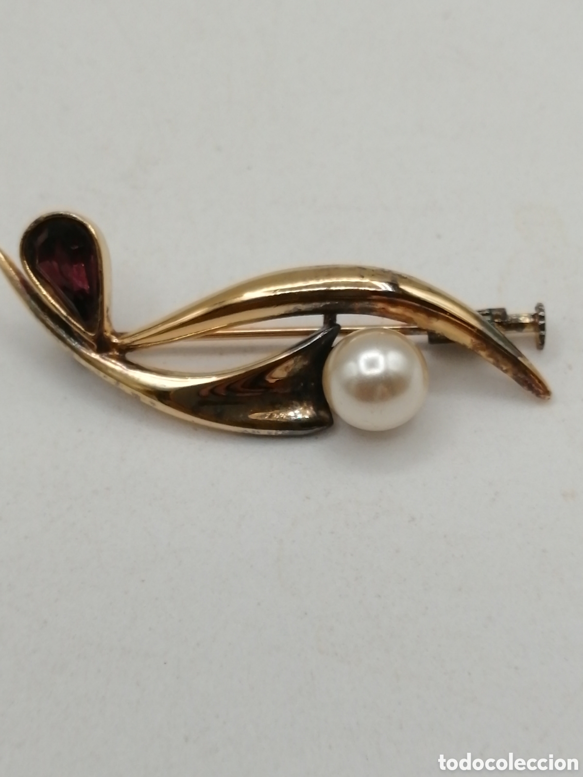 Joyeria: Broche plata chapada oro perla y strass - Foto 2