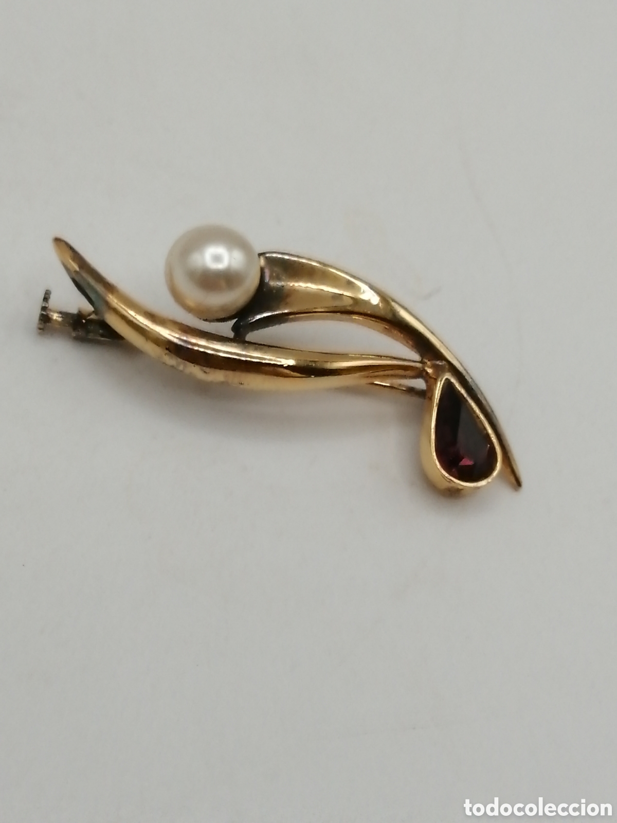 Joyeria: Broche plata chapada oro perla y strass - Foto 3