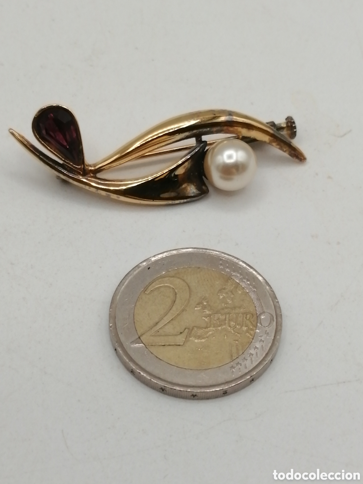 Joyeria: Broche plata chapada oro perla y strass - Foto 4