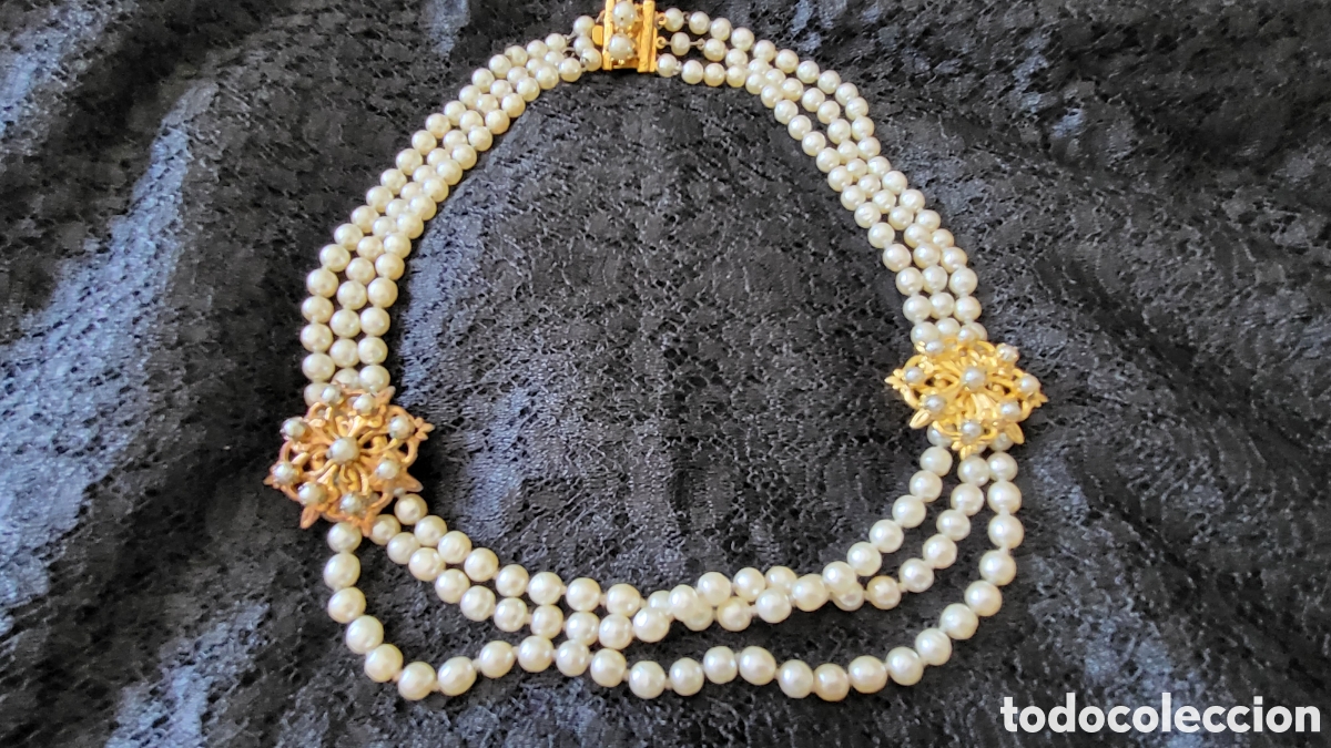 Joyeria: ANTIGUO COLLAR DE PERLAS Y FILIGRANA DORADA - Foto 2