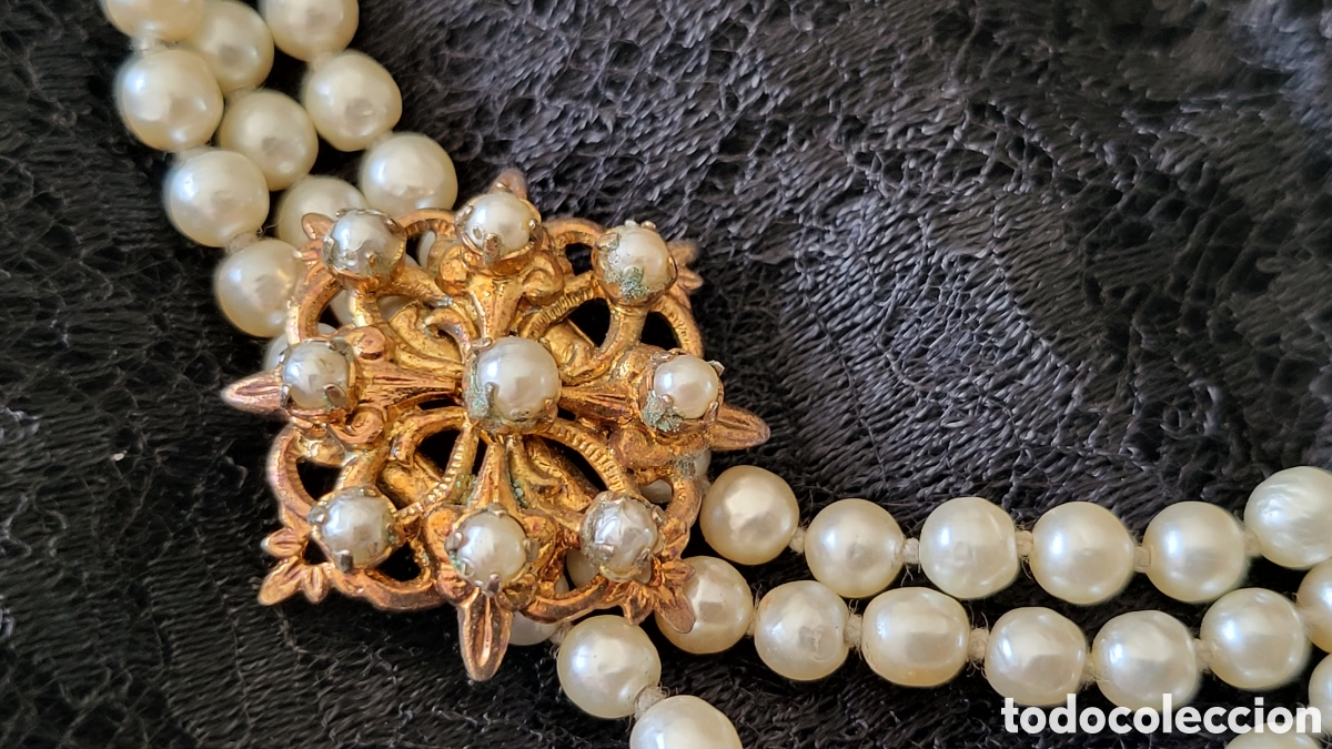 Joyeria: ANTIGUO COLLAR DE PERLAS Y FILIGRANA DORADA - Foto 3