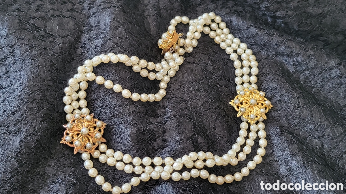 Joyeria: ANTIGUO COLLAR DE PERLAS Y FILIGRANA DORADA - Foto 4