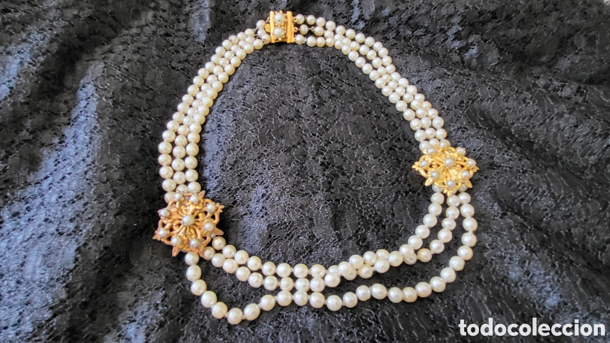 Joyeria: ANTIGUO COLLAR DE PERLAS Y FILIGRANA DORADA - Foto 1