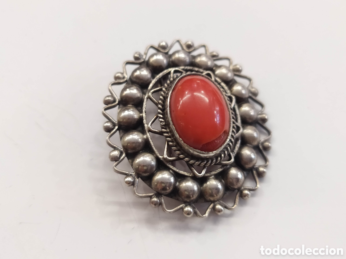 Joyeria: Broche plata y coral. Plata 800. - Foto 2