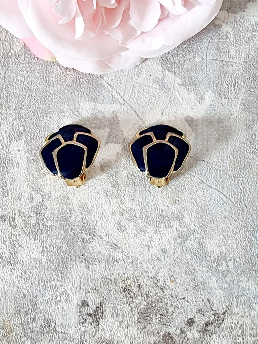 Gioielleria: Pendientes Vintage A&ntilde;os 90 forma de flor en azul cobalto y ba&ntilde;o de oro