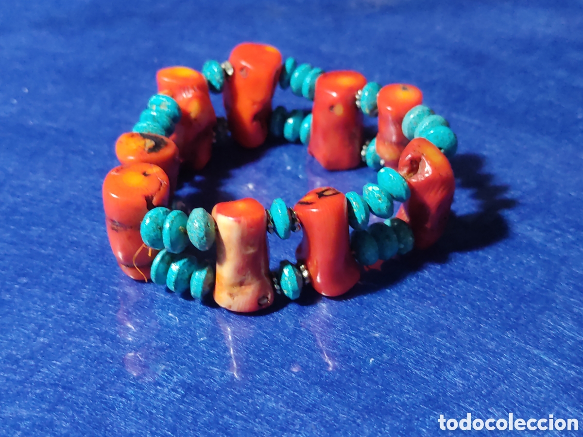 Joyeria: Pulsera de coral y turquesa.Vintage. - Foto 4