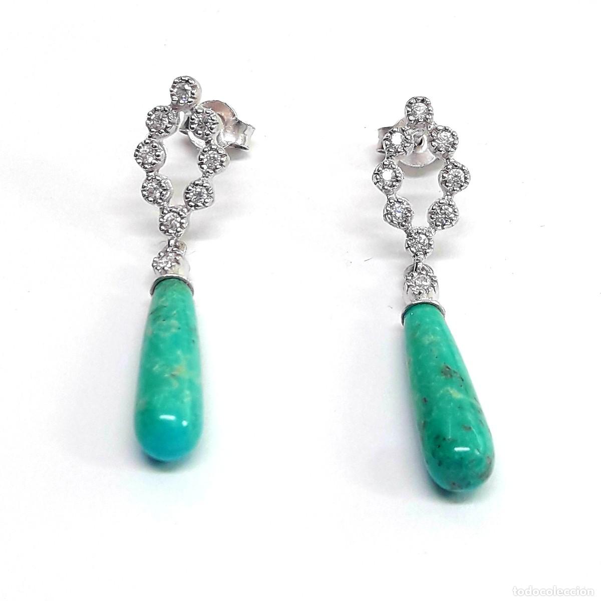 Joyeria: PRECIOSOS PENDIENTES DE ORO BLANCO Y TURQUESAS NUEVOS A ESTRENAR