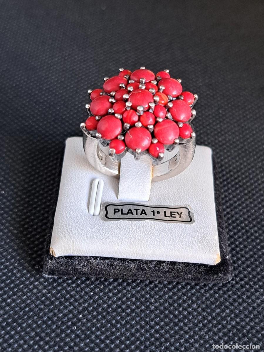 Joyeria: Anillo vintage de plata maciza 925 flor de coral - Foto 1