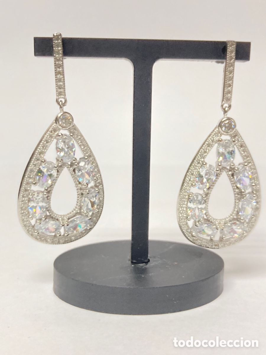 Joaillerie: Pendientes de plata ba&ntilde;o rodio con 60 circonitas/P29