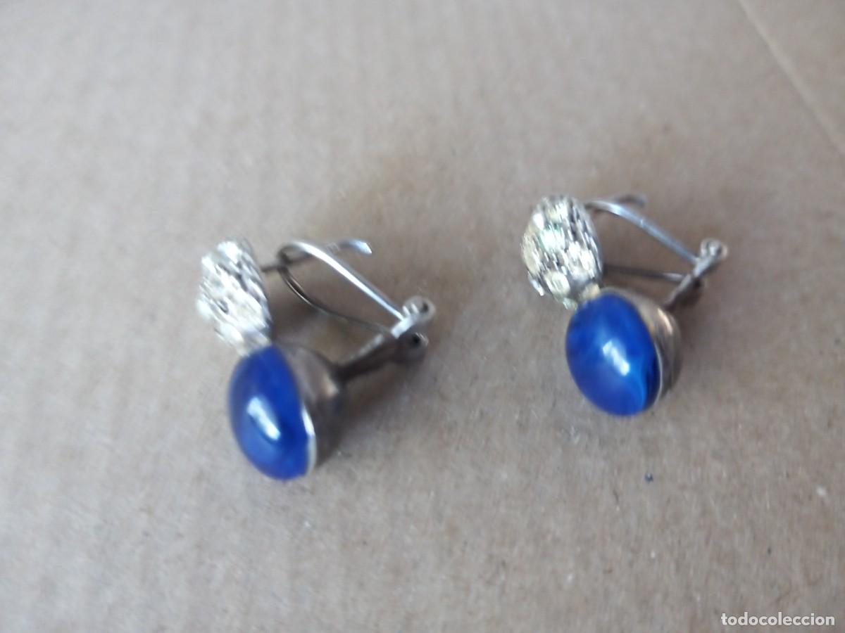 Joaillerie: PRECIOSOS PENDIENTES ANTIGUOS PLATA 925 Y PIEDRA AZUL