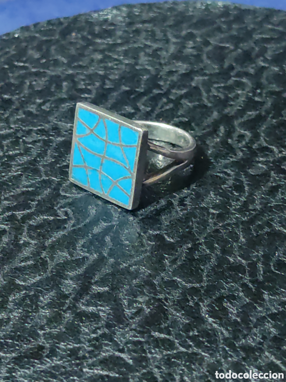 Joyeria: Anillo de plata contrastada y turquesa. - Foto 1