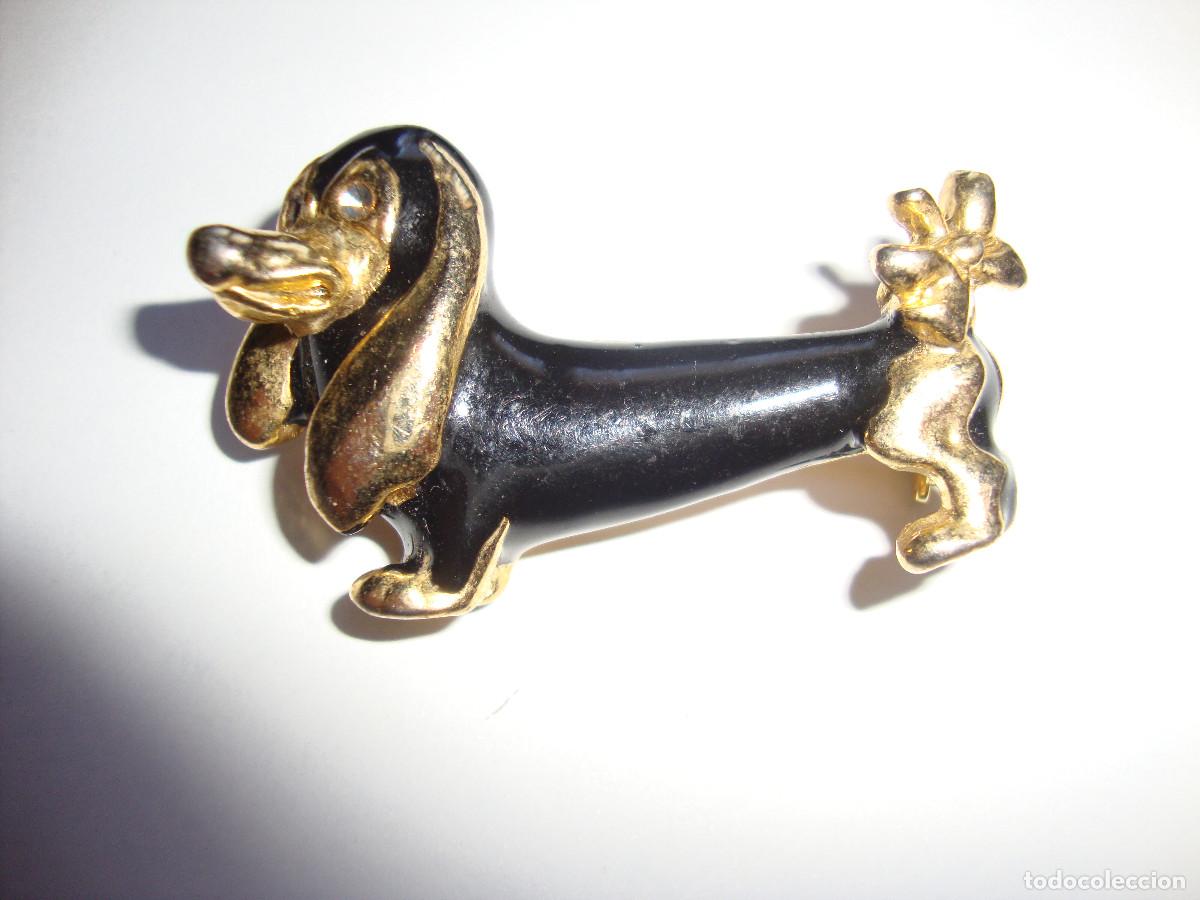 Joyeria: ORIGINAL BROCHE DE PERRO ESMALTE NEGRO SOBRE BA&Ntilde;O DE ORO - Foto 1
