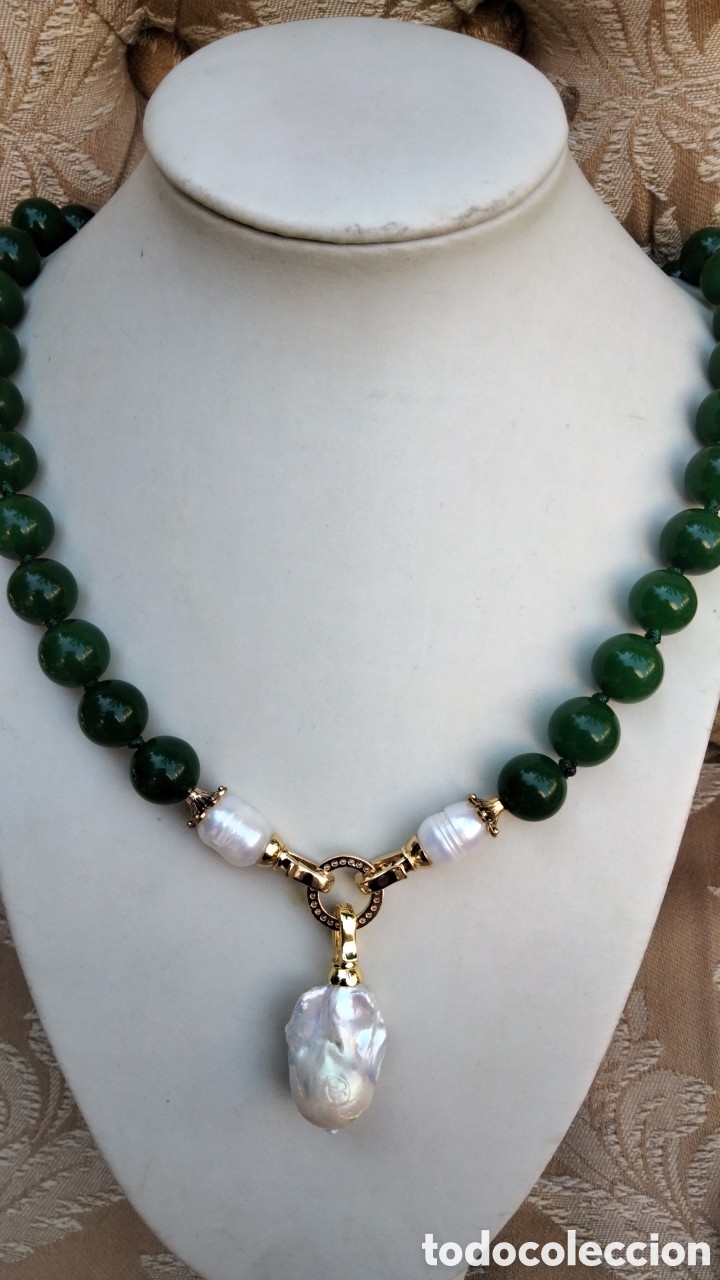 Joyeria: BELLISIMO COLLAR DE JADE VERDE CON PERLAS BARROCAS - Foto 6