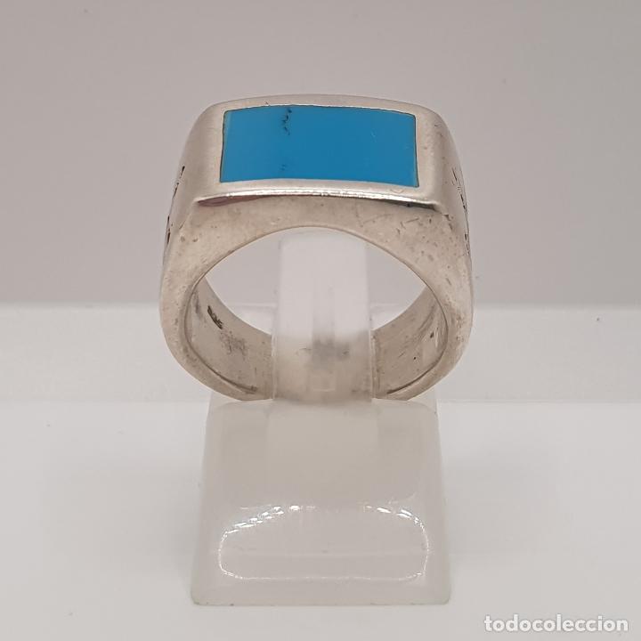 Joyeria: Excelente anillo en plata de ley maciza 925 con cabuj&oacute;n rectangular en azul turquesa. - Foto 5