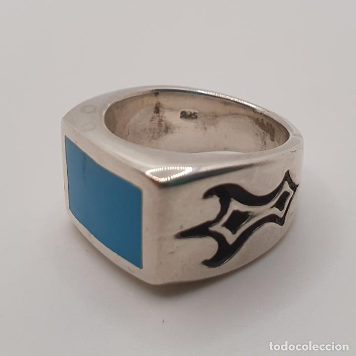 Joyeria: Excelente anillo en plata de ley maciza 925 con cabuj&oacute;n rectangular en azul turquesa. - Foto 6