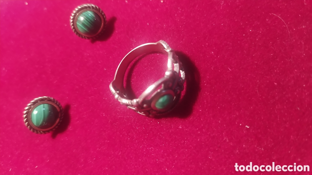 Joyeria: Anillo y pendientes de plata y Malaquita - Foto 1