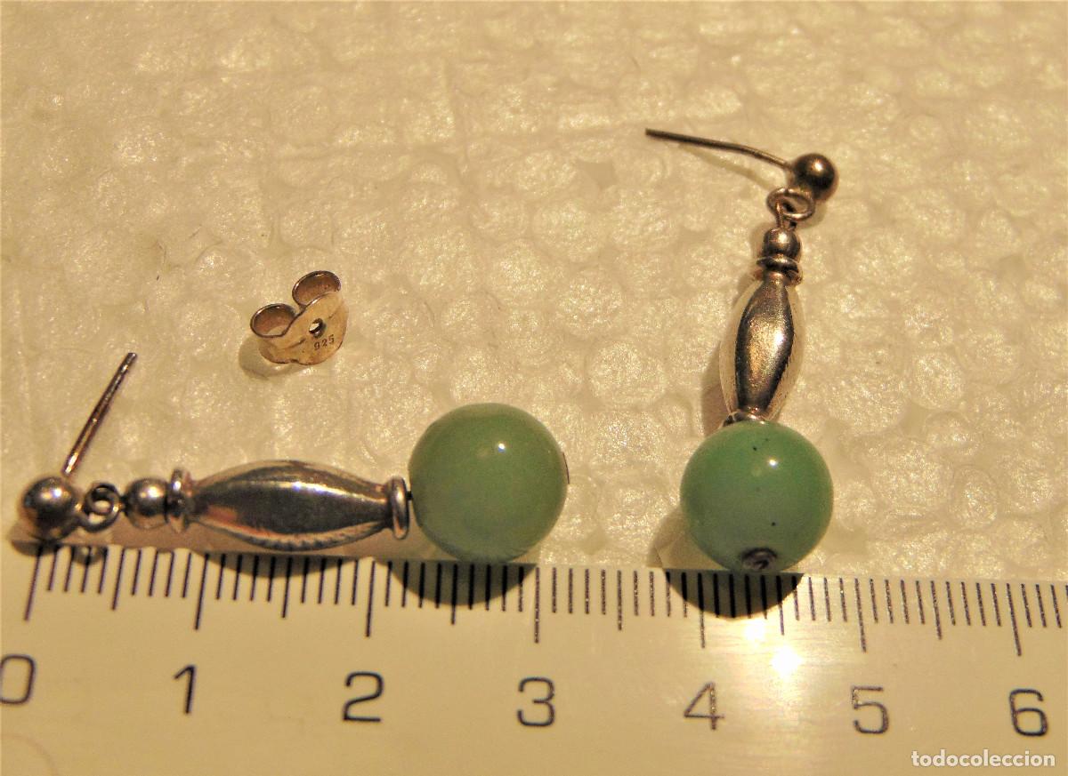 Joaillerie: PENDIENTES DE PLATA Y BOLITA DE AVENTURINA 7 MM APROX PIEDRA NATURAL - LARGO 3 CM - CIERRE A PRESI&Oacute;N