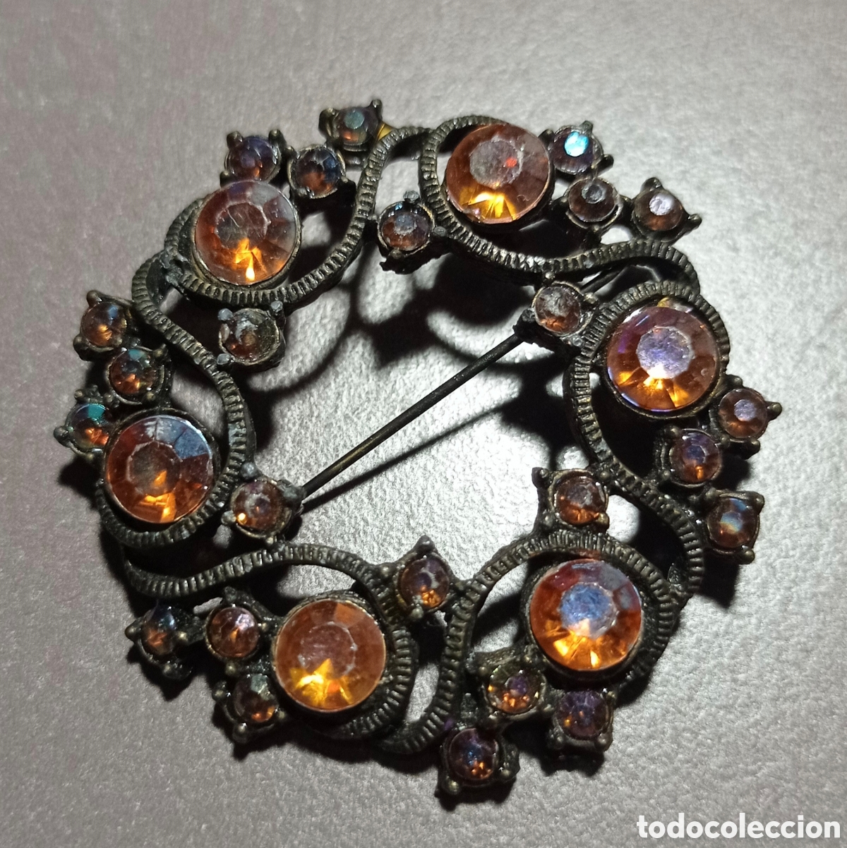 Joyeria: ⚜️ ANTIGUO BROCHE VINTAGE CRISTALES MARRONES - Foto 2