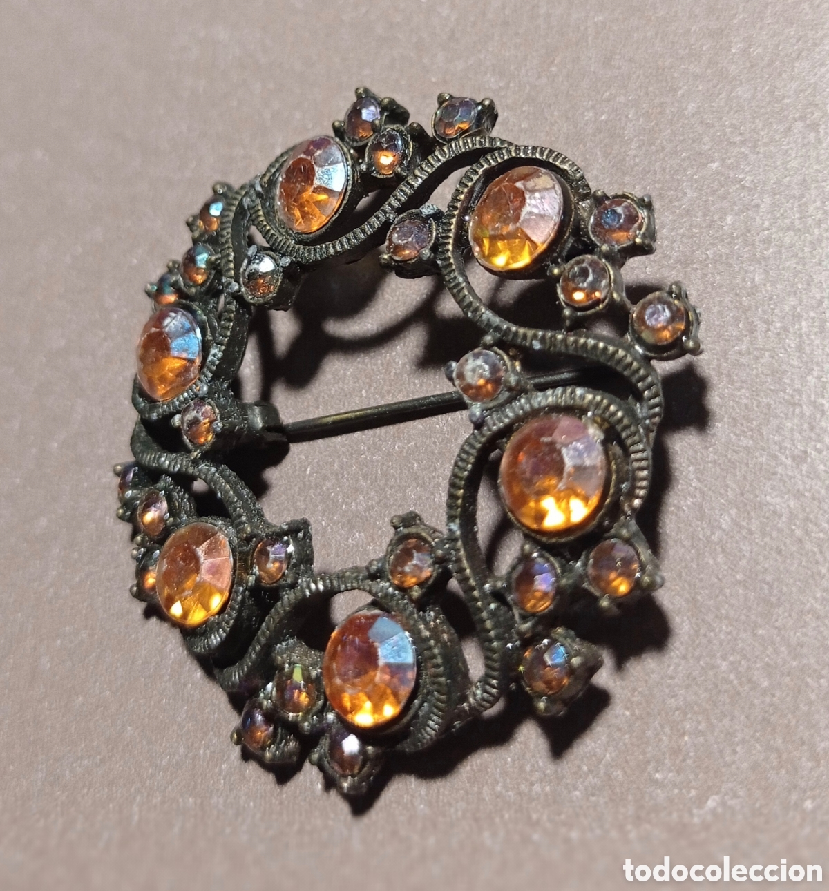 Joyeria: ⚜️ ANTIGUO BROCHE VINTAGE CRISTALES MARRONES - Foto 1