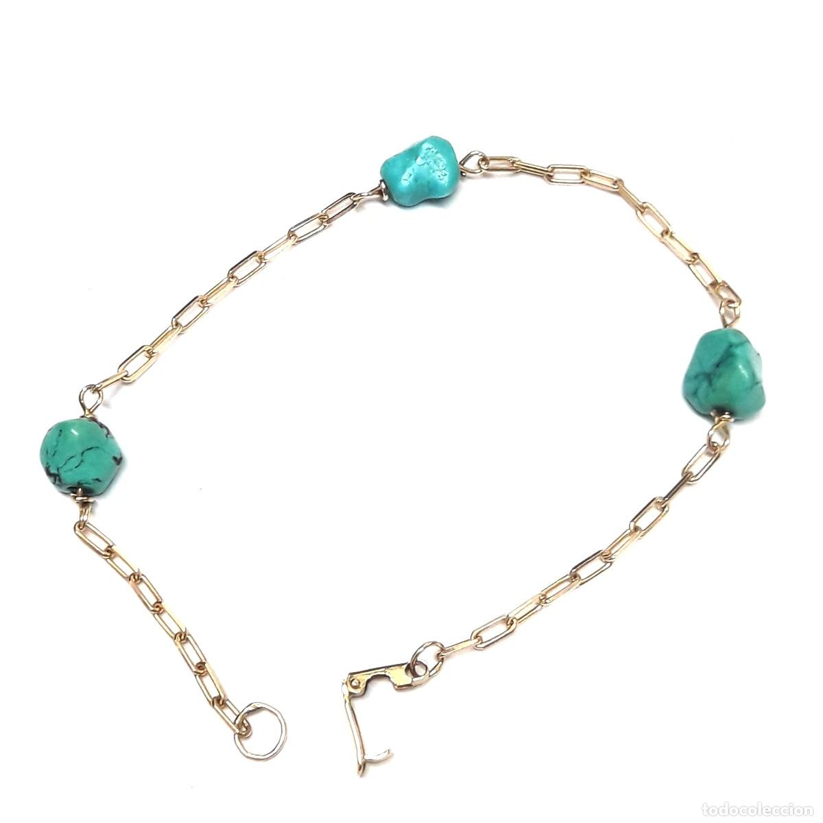 Joyeria: FINA PULSERA VINTAGE DE ORO Y TURQUESAS - Foto 2