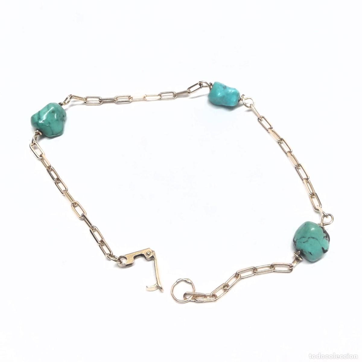 Joyeria: FINA PULSERA VINTAGE DE ORO Y TURQUESAS - Foto 3