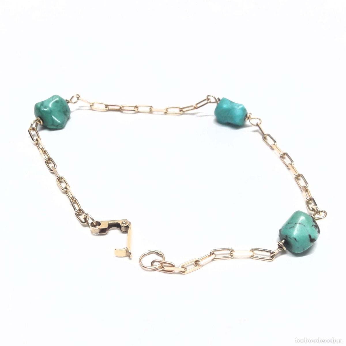 Joyeria: FINA PULSERA VINTAGE DE ORO Y TURQUESAS - Foto 8