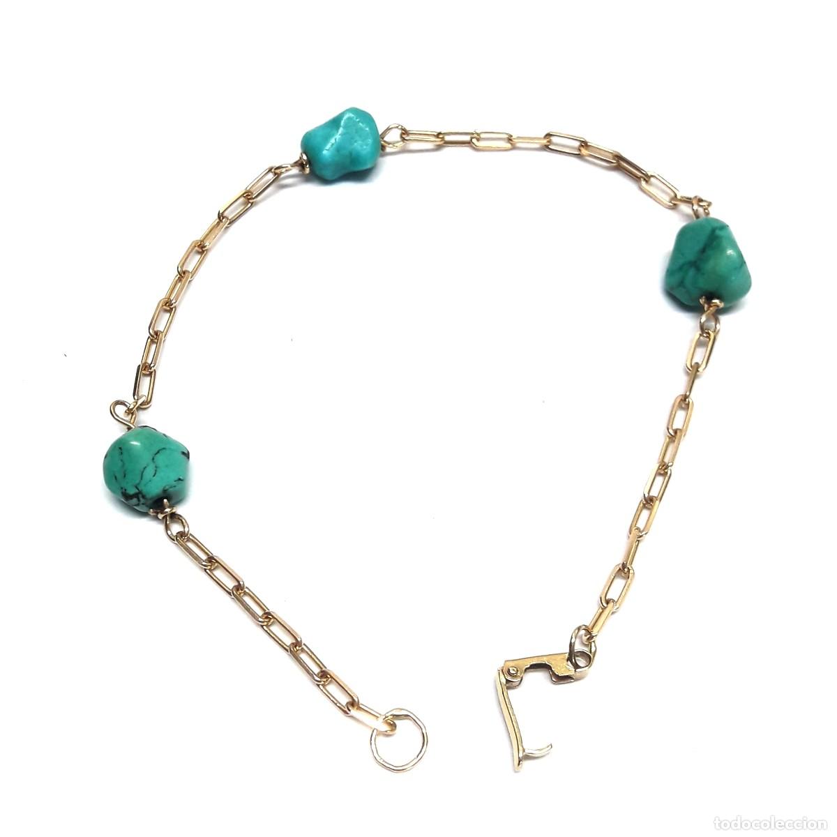 Joyeria: FINA PULSERA VINTAGE DE ORO Y TURQUESAS - Foto 9