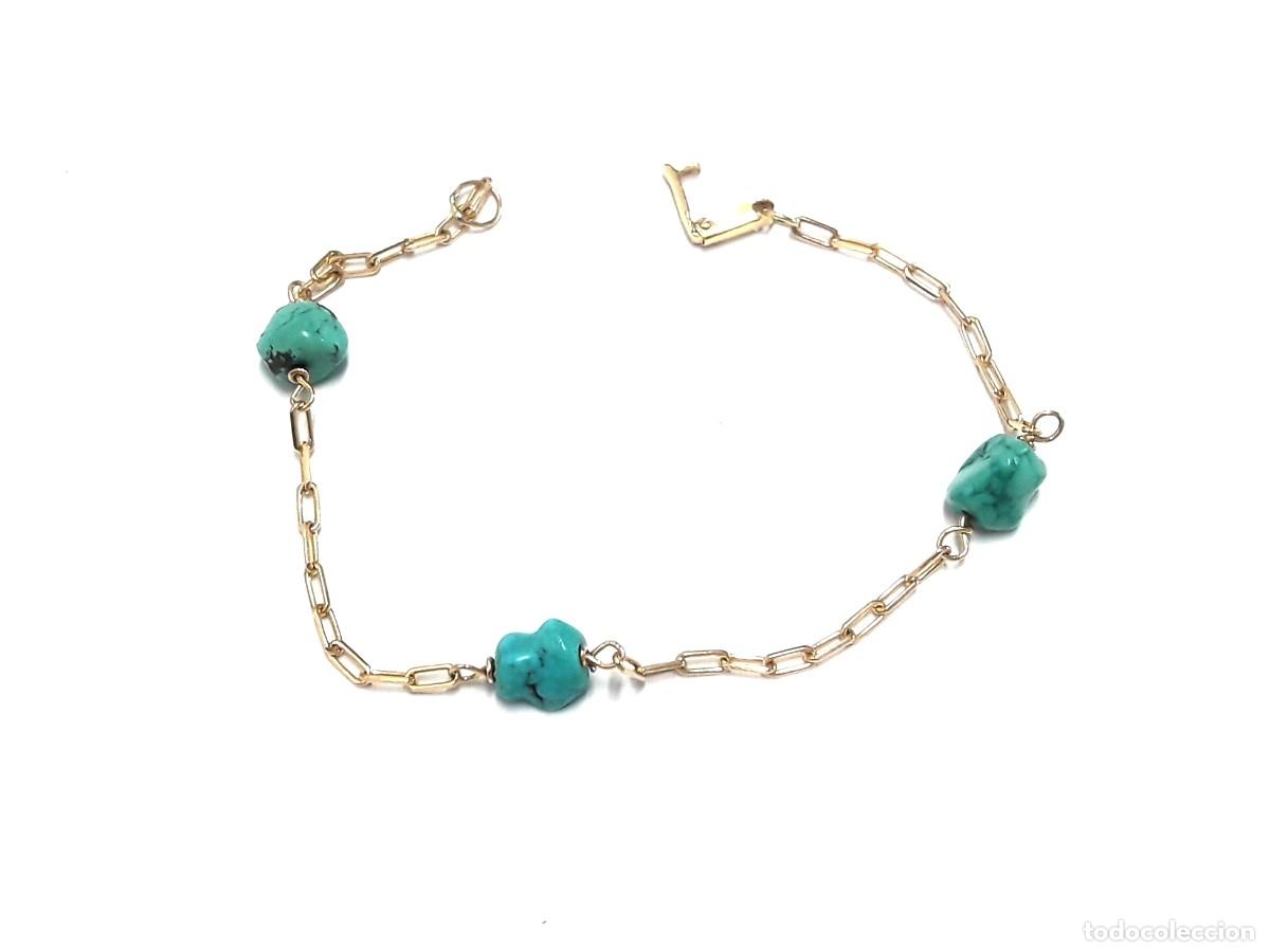 Joyeria: FINA PULSERA VINTAGE DE ORO Y TURQUESAS - Foto 10