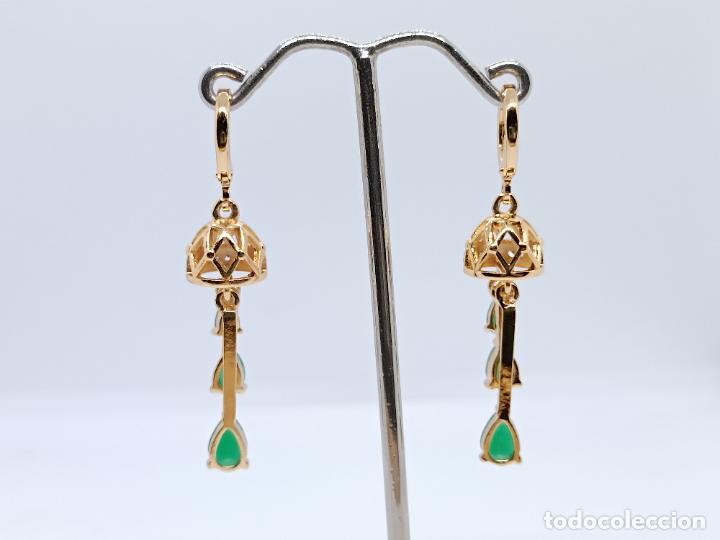 Joyeria: Pendientes en oro de 14k en forma de aro con esmeraldas engastadas - Foto 4
