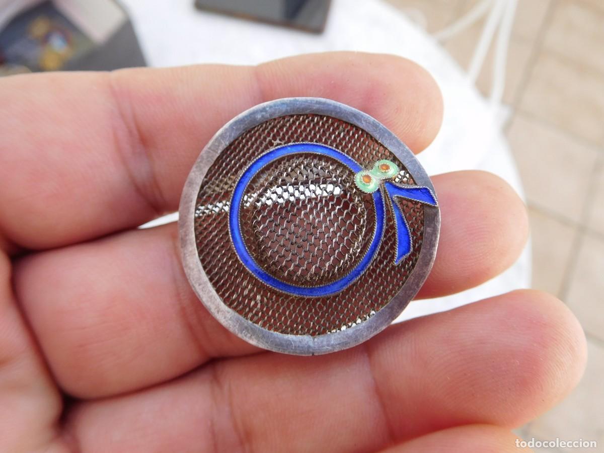 Joyeria: Broche vintage de plata y esmalte sombrero - Foto 1