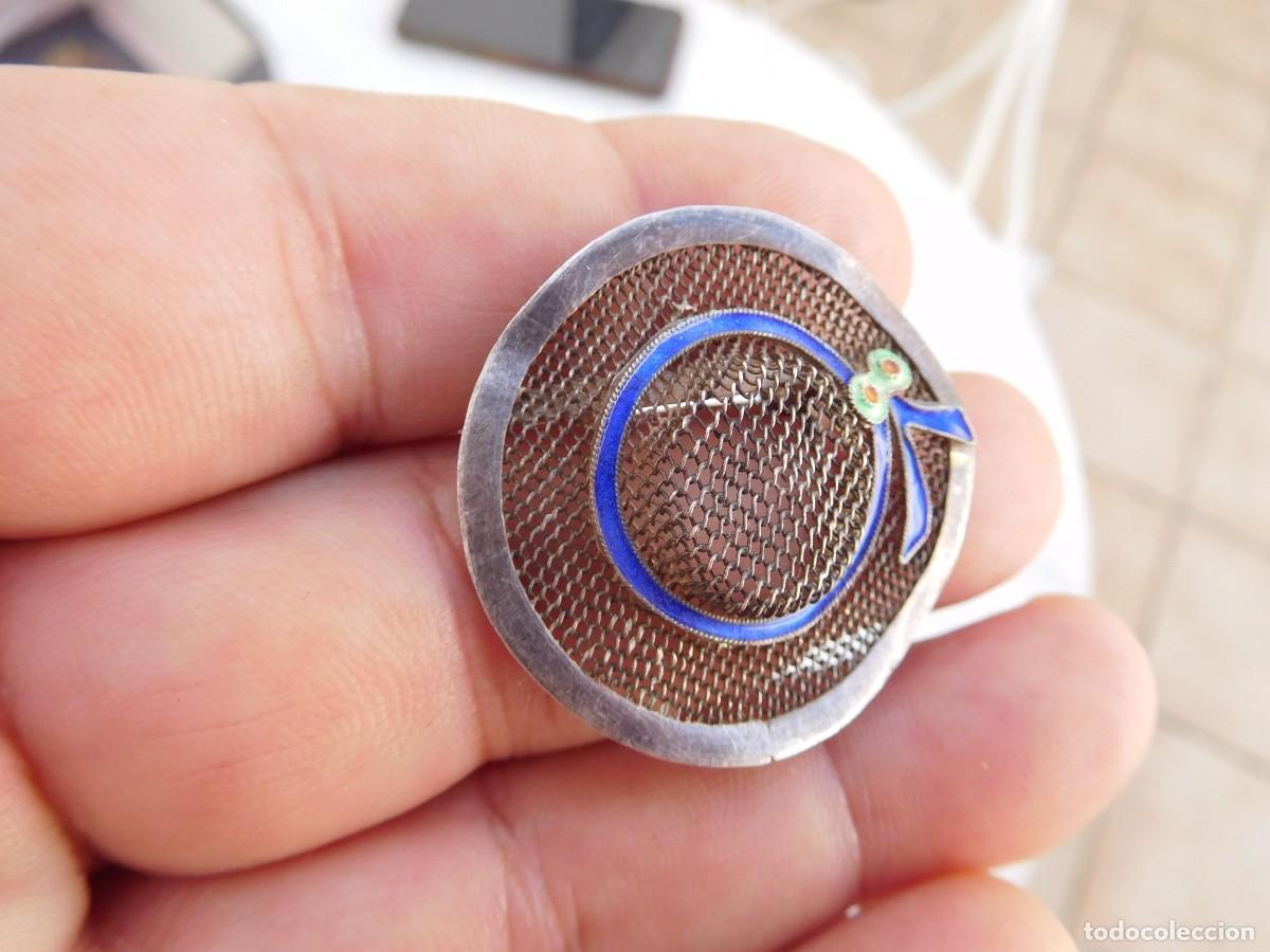 Joyeria: Broche vintage de plata y esmalte sombrero - Foto 3