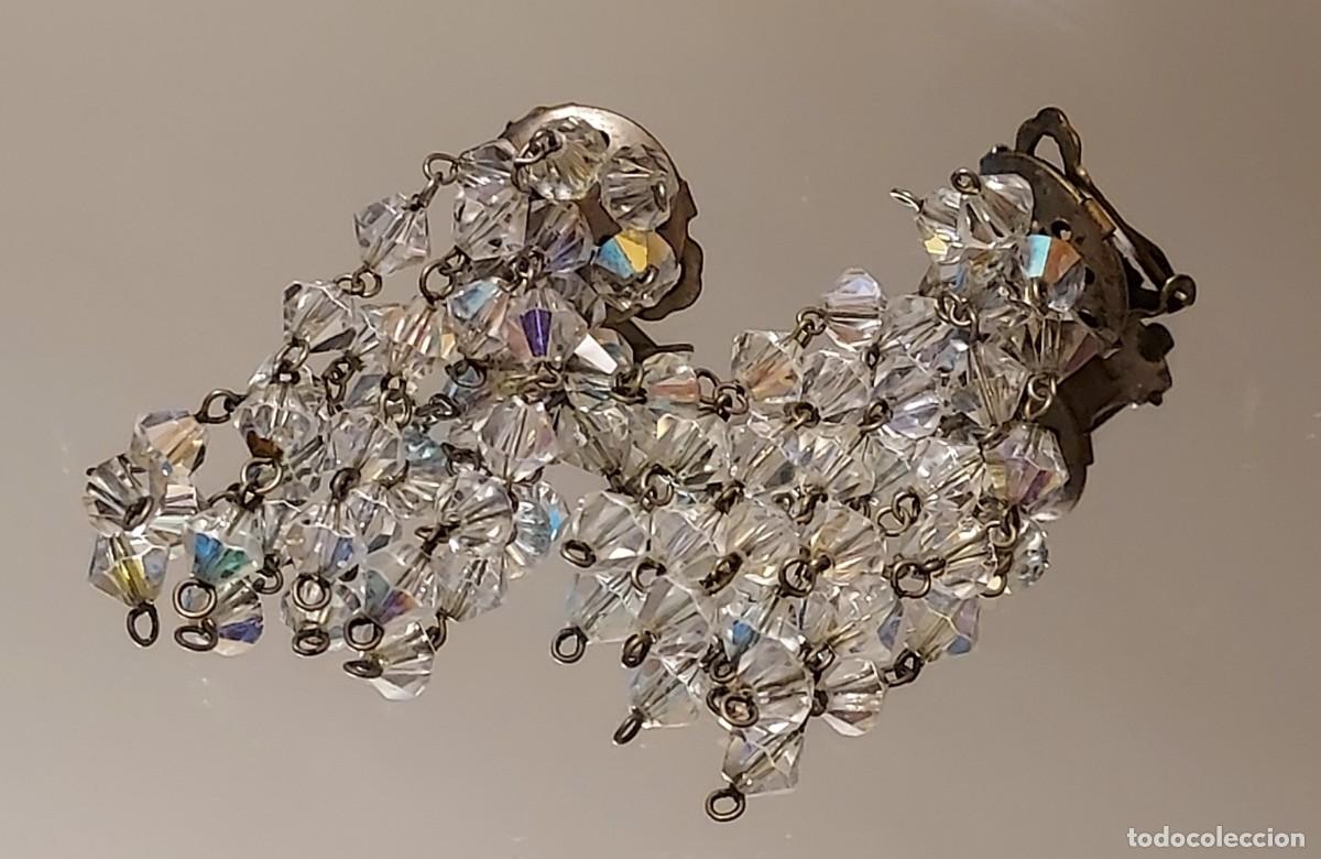 Schmuck: ANTIGUO PAR DE PENDIENTES DE CRISTAL DE ROCA FACETADOS - 4 CM -