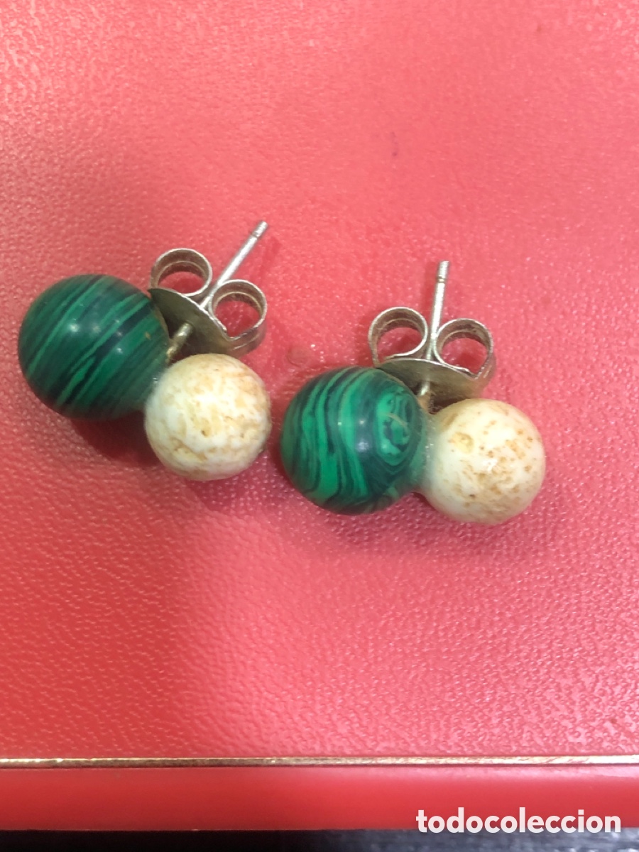 Joyeria: Pendientes de plata y malaquita (L9) - Foto 1