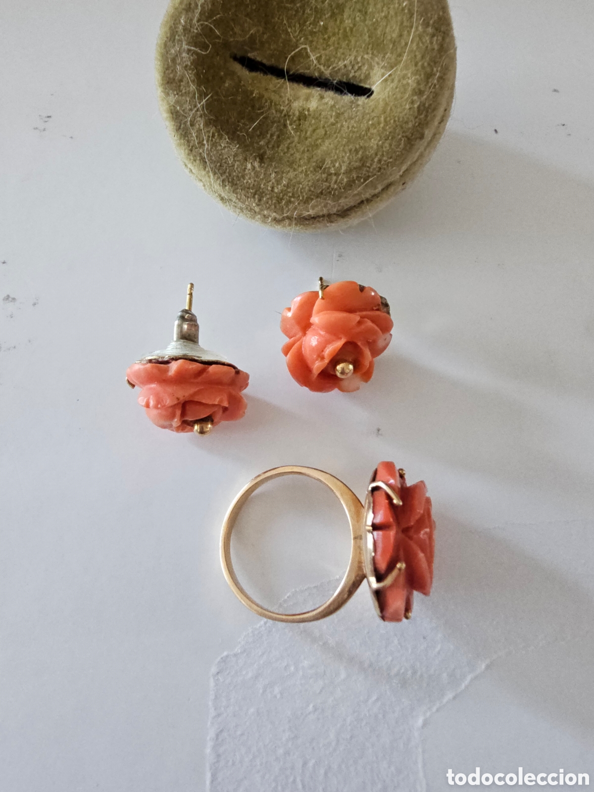 Joyeria: Pendientes y sortja flor de coral y montados en oro - Foto 6
