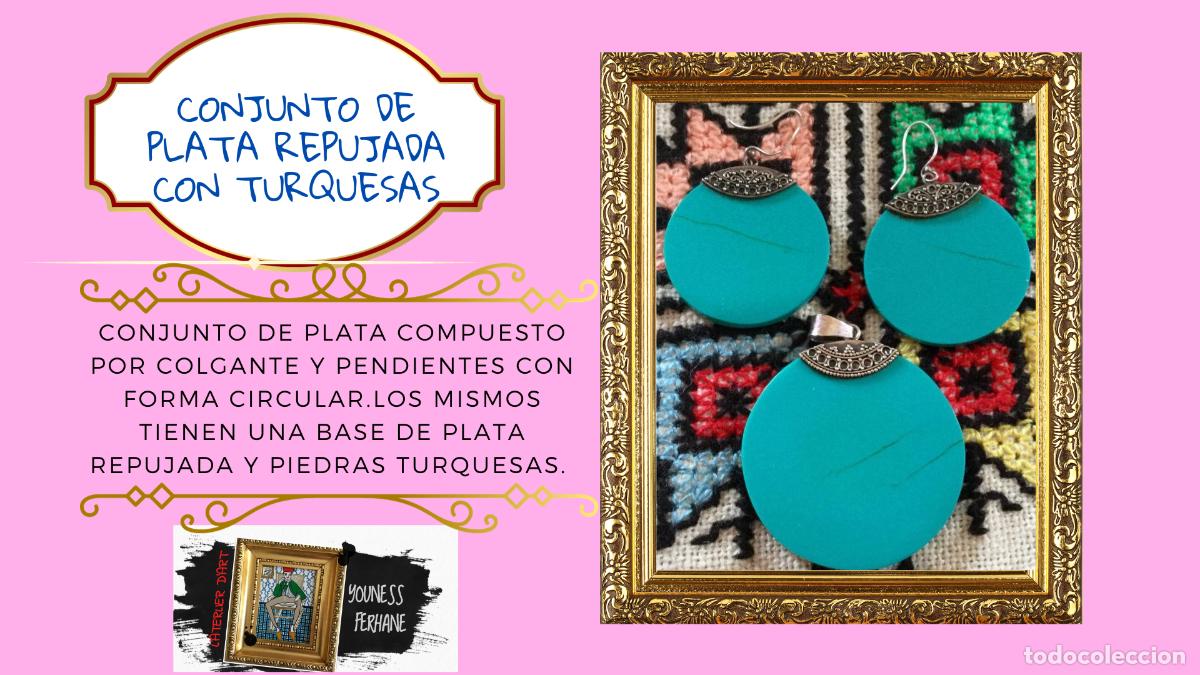 Joyeria: Conjunto de plata repujada con turquesas - Foto 1
