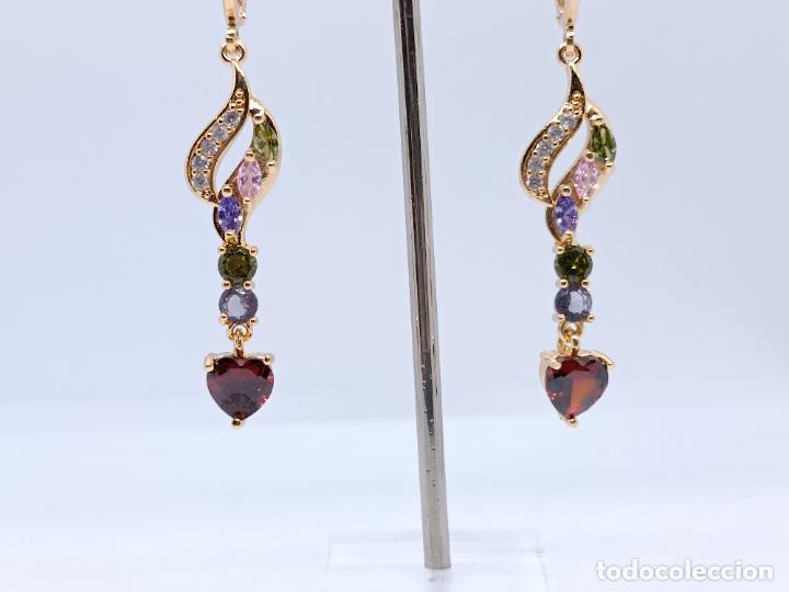 Joyeria: Preciosos pendientes en oro de 14k con piedras multicolor engastadas - Foto 2