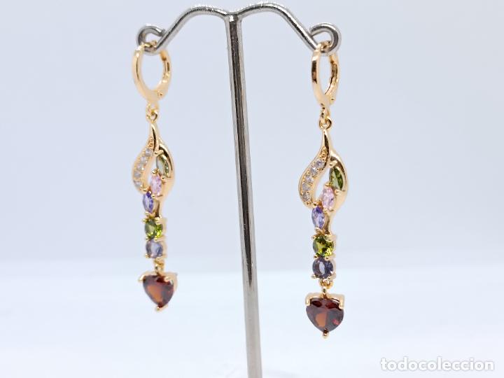 Joyeria: Preciosos pendientes en oro de 14k con piedras multicolor engastadas - Foto 3